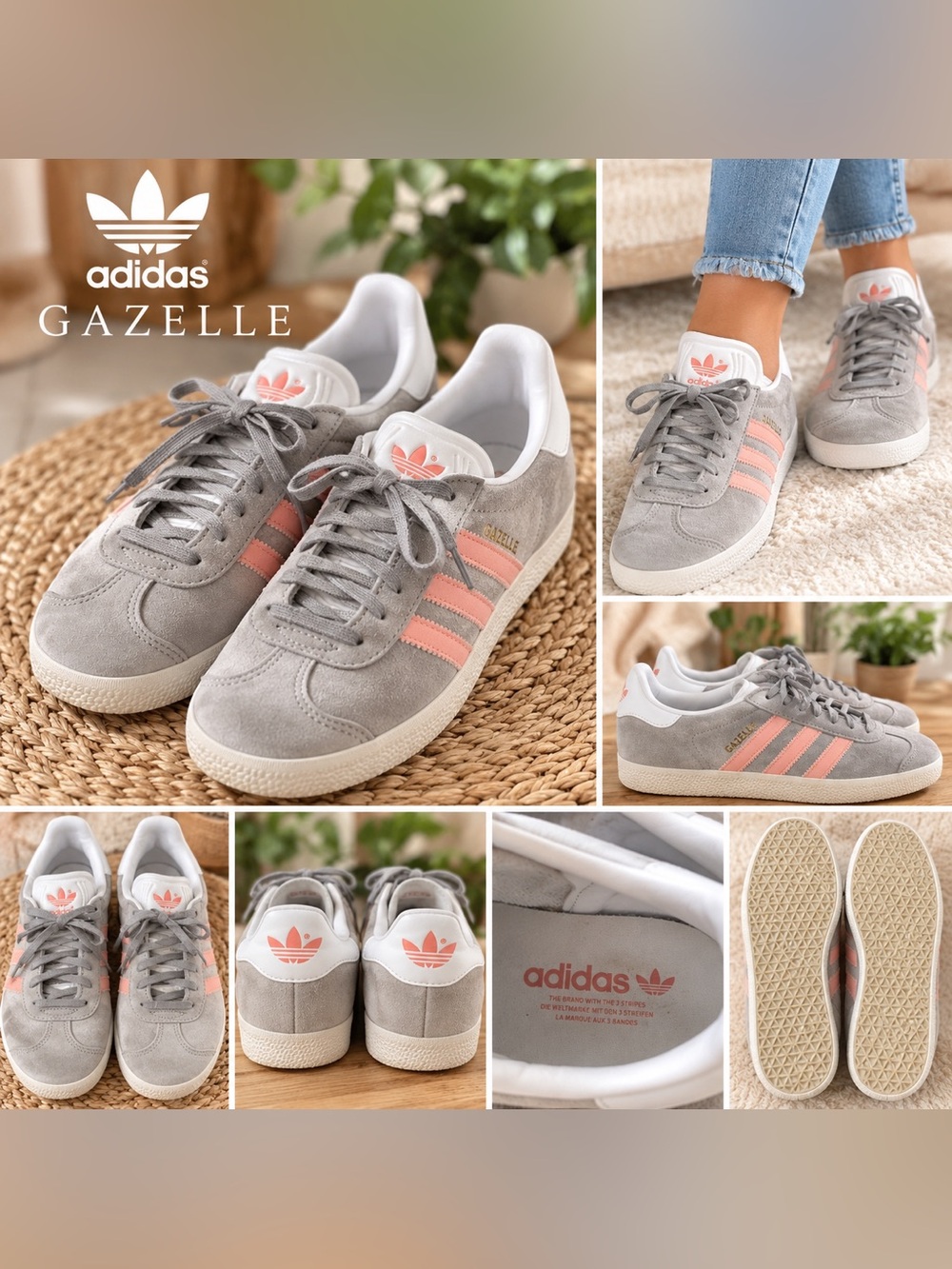 Adidas GAZELLE Women’s 5.5 Gray Suede Pink Stripe Sneakers